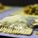 Baked Crab and Corn Empanadas with Roasted Poblano Sauce