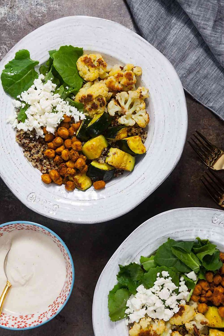 Roast Cauliflower Quinoa Bowls With Crispy Chickpeas And LemonTahini