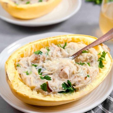 Chicken Carbonara Spaghetti Squash Boats (Paleo, Whole 30) | Healthy ...