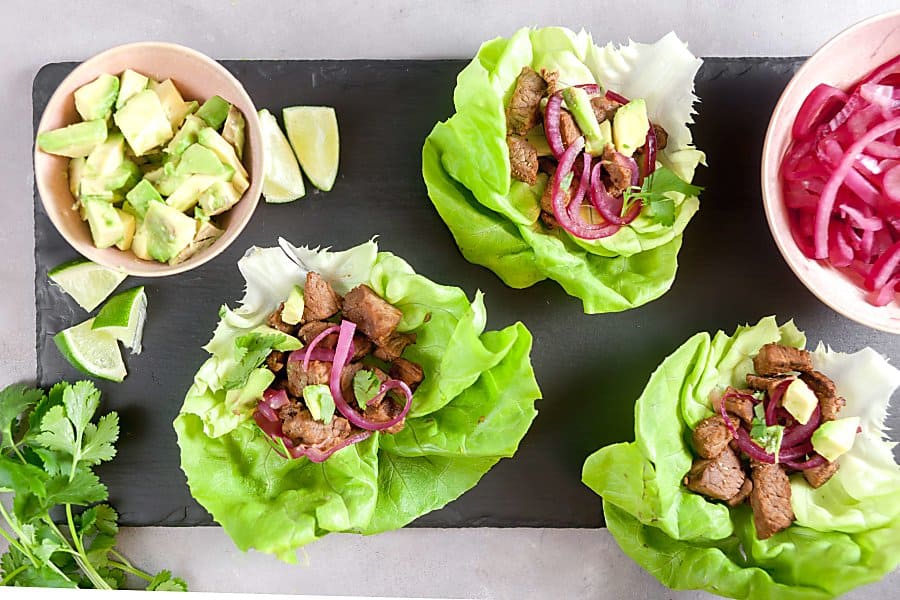 Cuban-Style Beef Lettuce Wraps with Pickled Onions