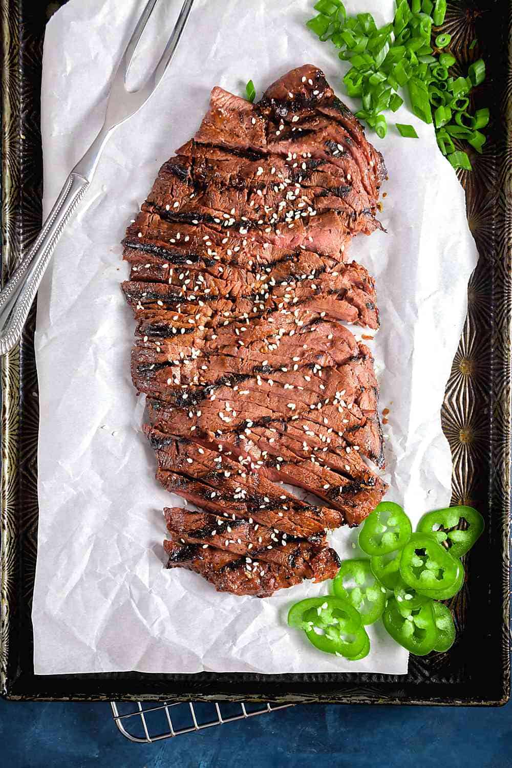 Grill Flat Iron Steak with Scallions and Jalapenos