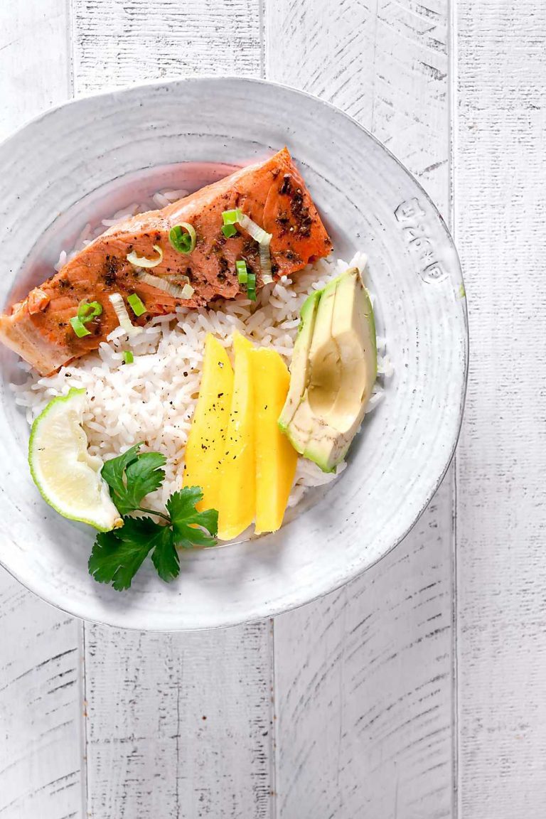 Jerk Salmon Avocado Rice Bowl | Healthy Delicious