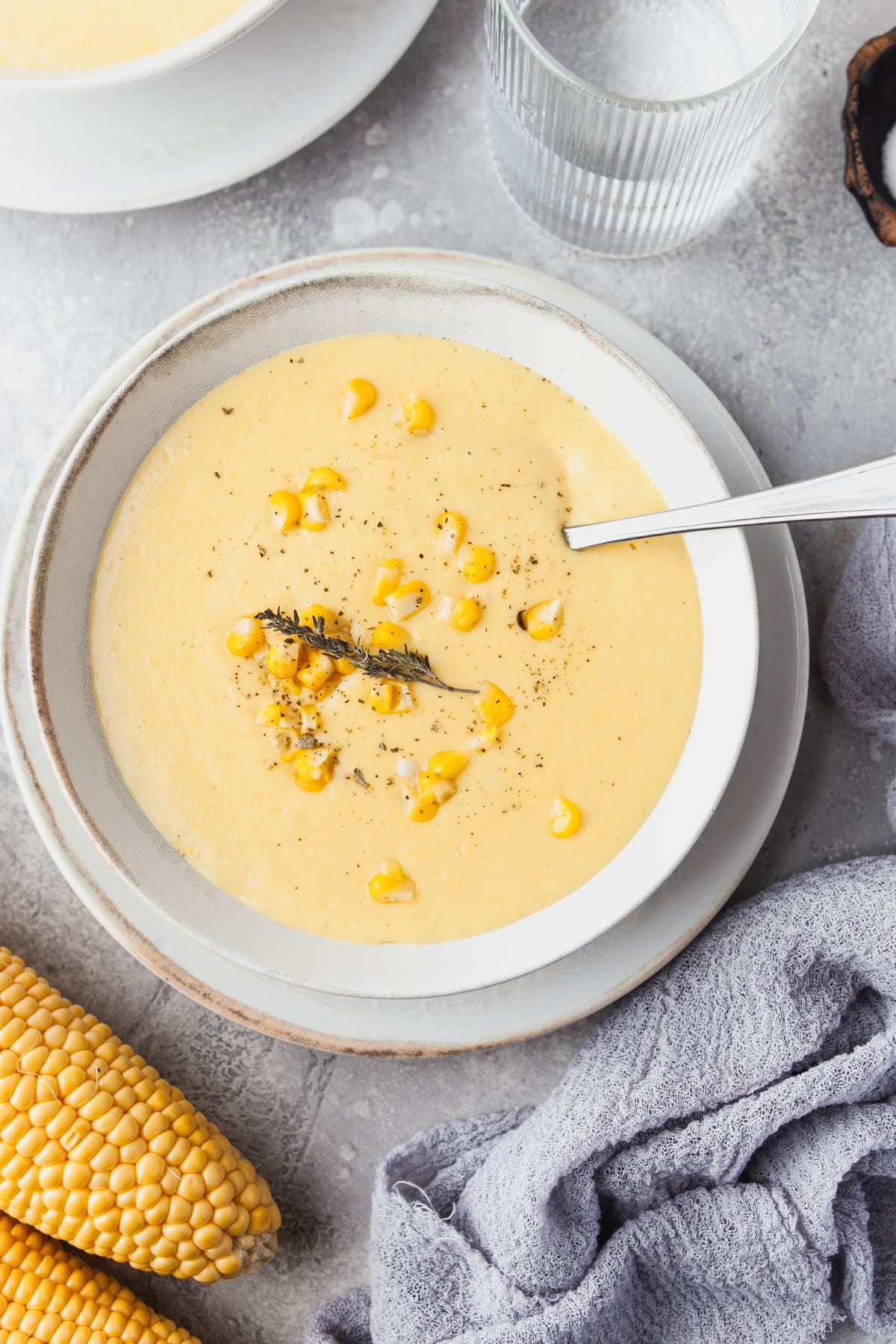 Instant Pot corn chowder in a soup bowl.