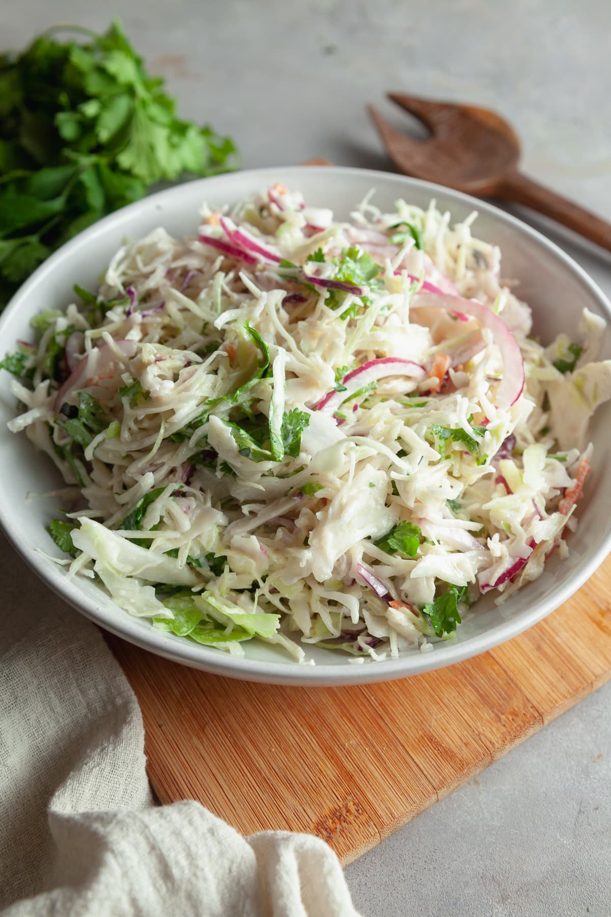 Creamy coleslaw with Greek Yogurt.