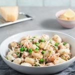 Salmon gnocchi with peas